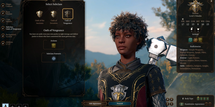 Player selecting their Paladin Oaths in the Paladin subclass Character Creation section in Baldur's Gate 3.