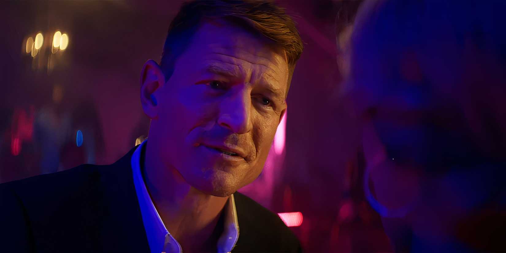 Philip Winchester as Robert looking intrigued by Scarlett in Duchess