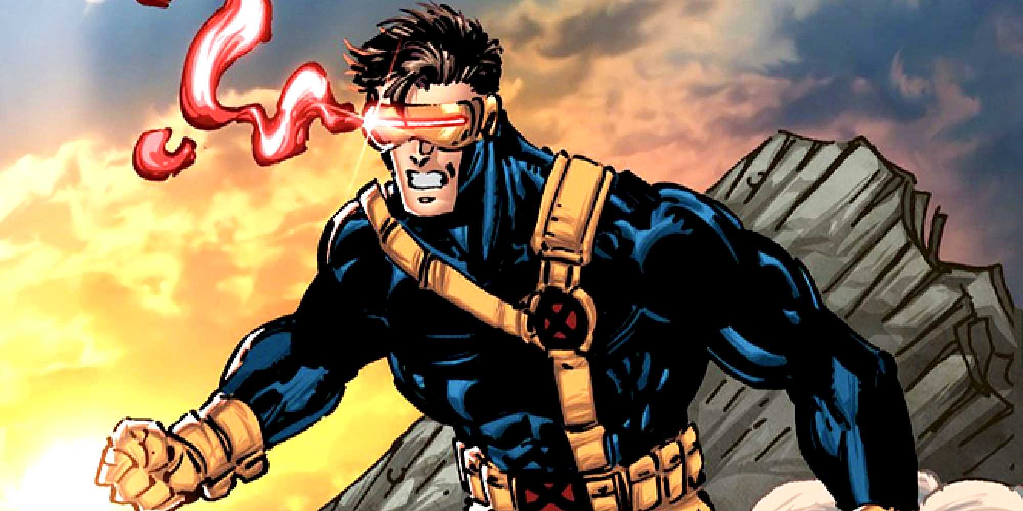 Scott Summers a.k.a. Cyclops using his eye beams and wearing his classic X-Men suit in Marvel Comics