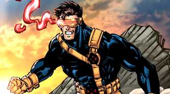Scott Summers a.k.a. Cyclops using his eye beams and wearing his classic X-Men suit in Marvel Comics