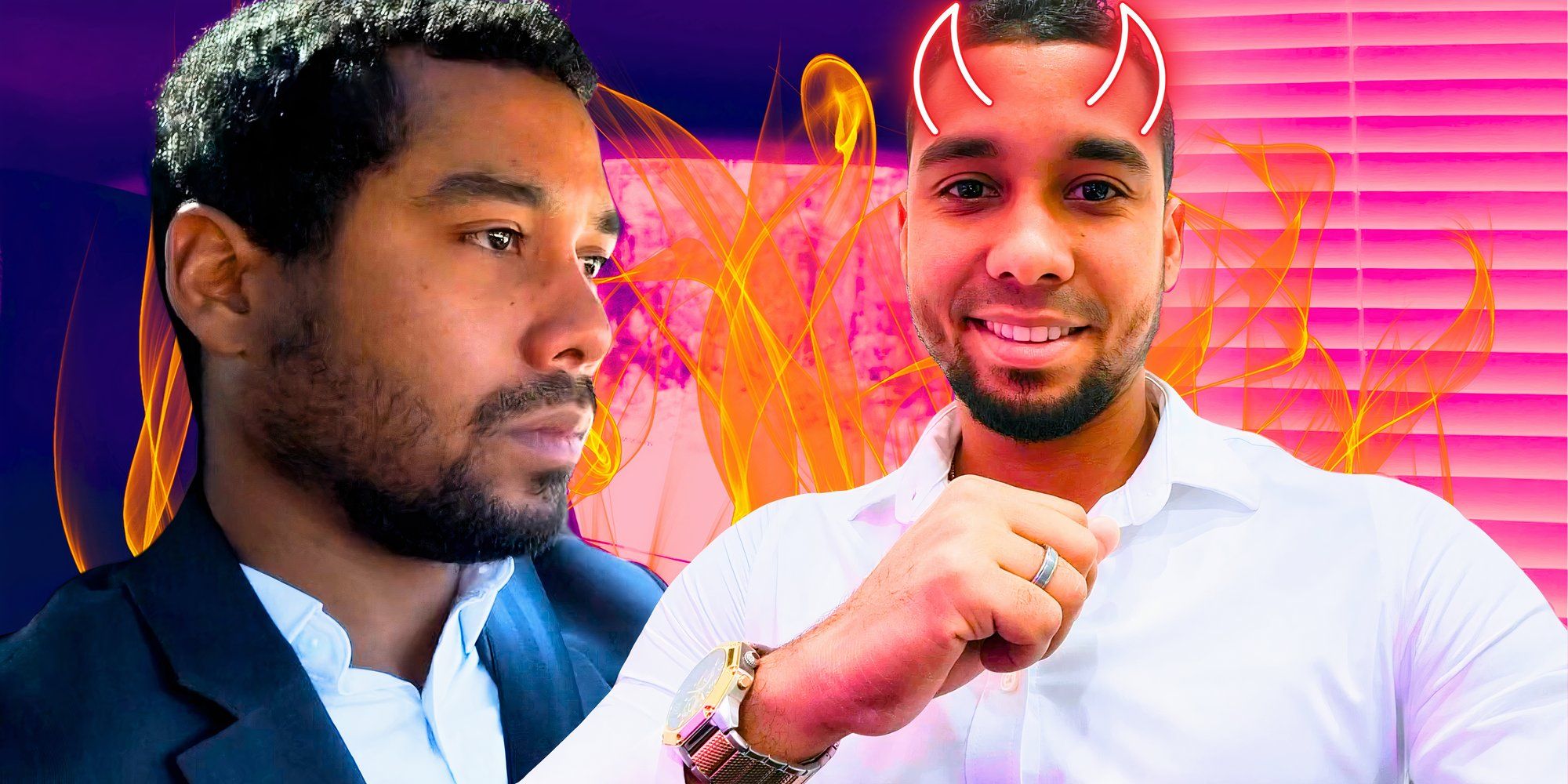 90 Day Fiance The Family Chantel Pedro Jimeno with devil horns and fire flames in background