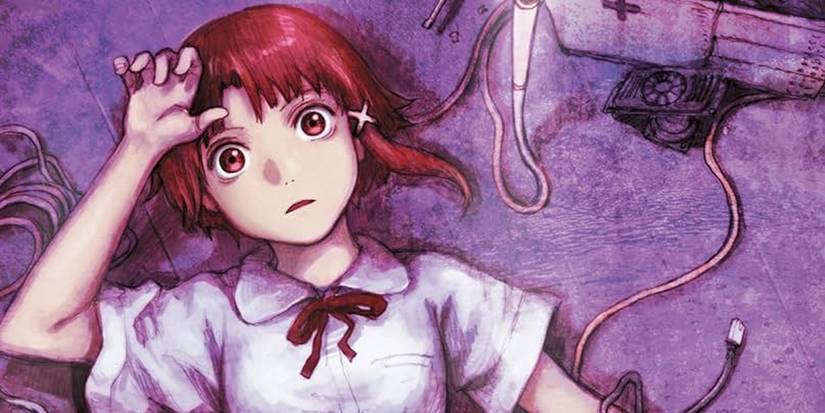 Lain entre os fios na arte da capa do Blu-ray.