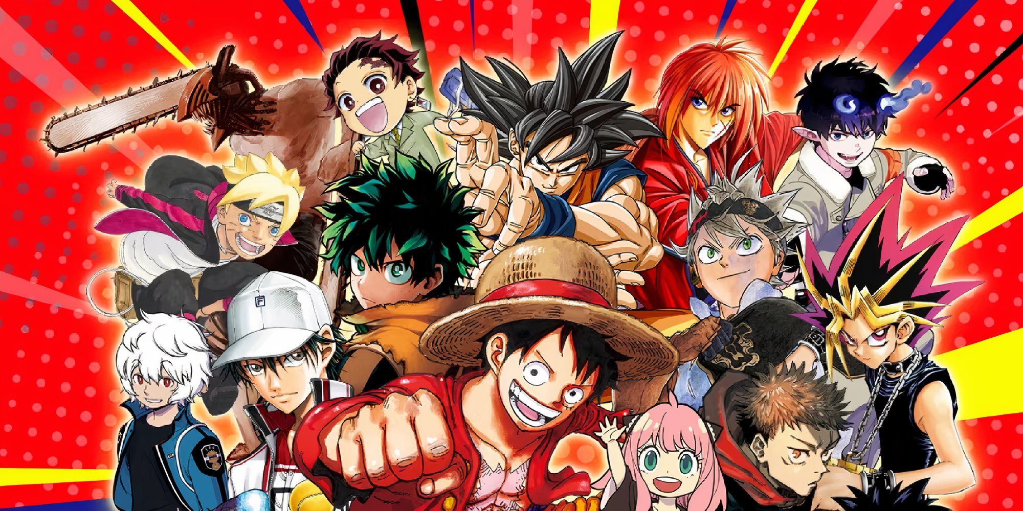 Personnages du Shonen Jump avec Luffy au milieu