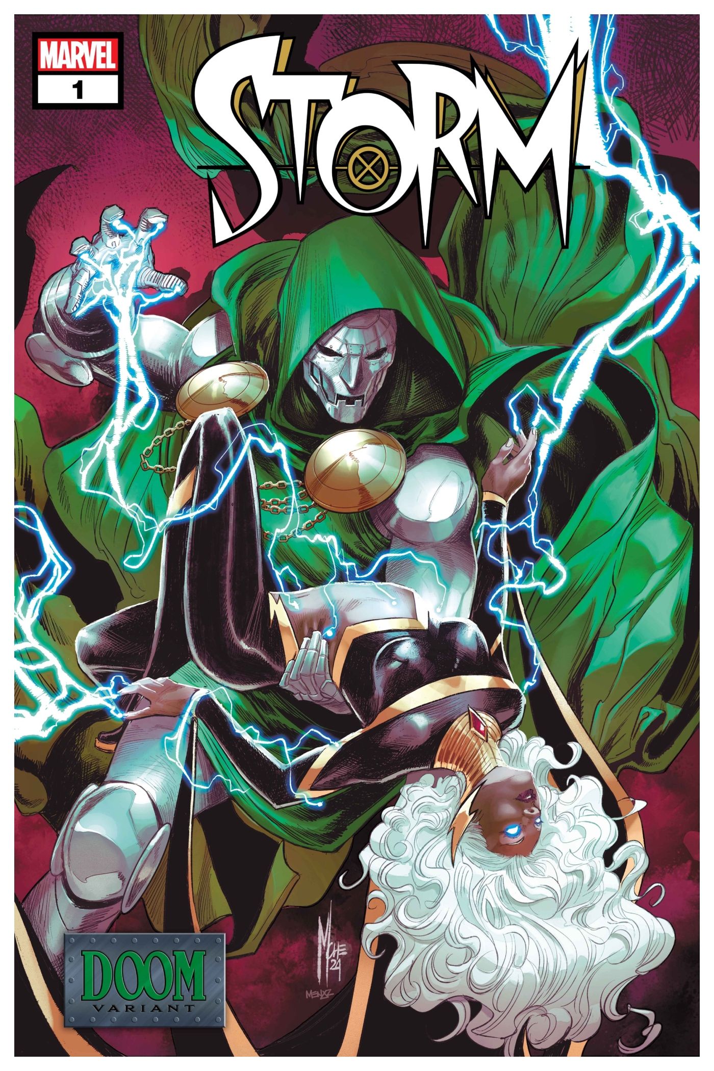 Storm #1 variant cover, Doctor Doom draining energy from Storm as he dips her in the midst of a dance.