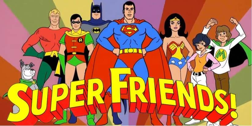 super friends cartoon with batman, robin, superman and wonder woman