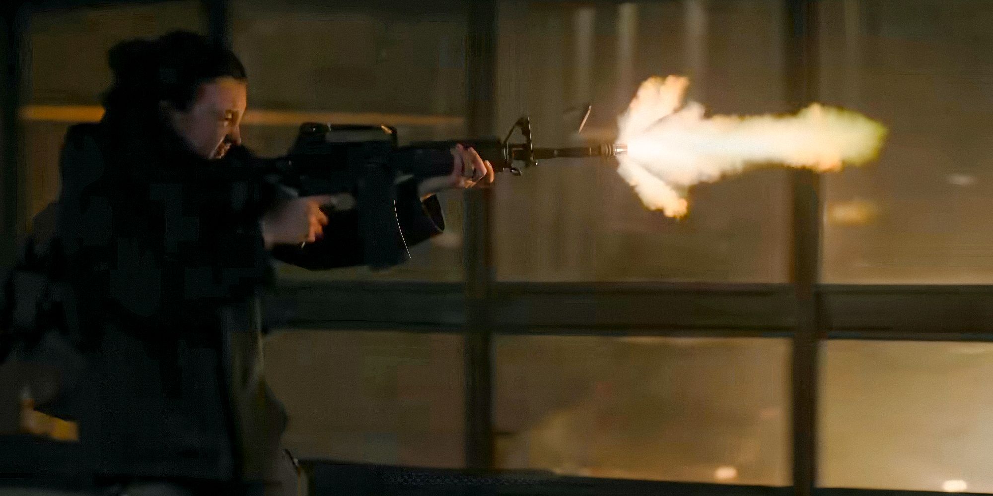 Ellie (Bella Ramsey) firing a rifle in The Last of Us Season 2 