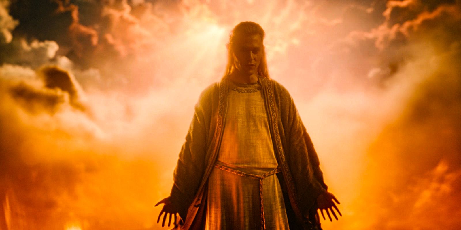 Sauron (Charlie Vickers) revealing his true form in The Lord of the Rings: The Rings of Power Season 2 Episode 2