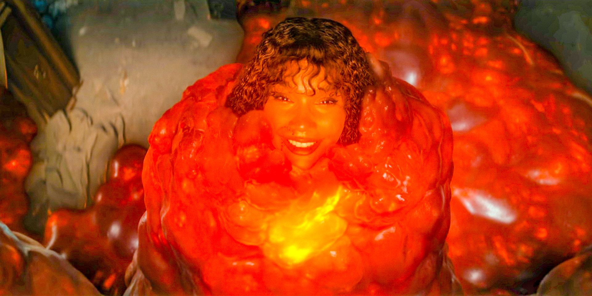 Allison (Emmy Raver-Lampman) being engulfed by magma in The Umbrella Academy season 4.