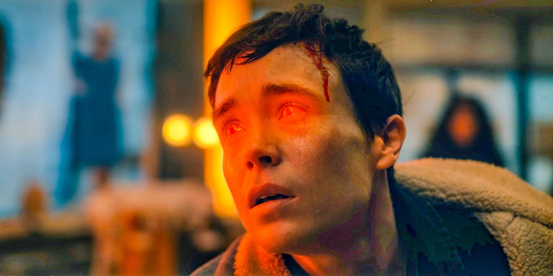 Viktor (Elliot Page) with eyes glowing red in The Umbrella Academy Season 4 Episode 6