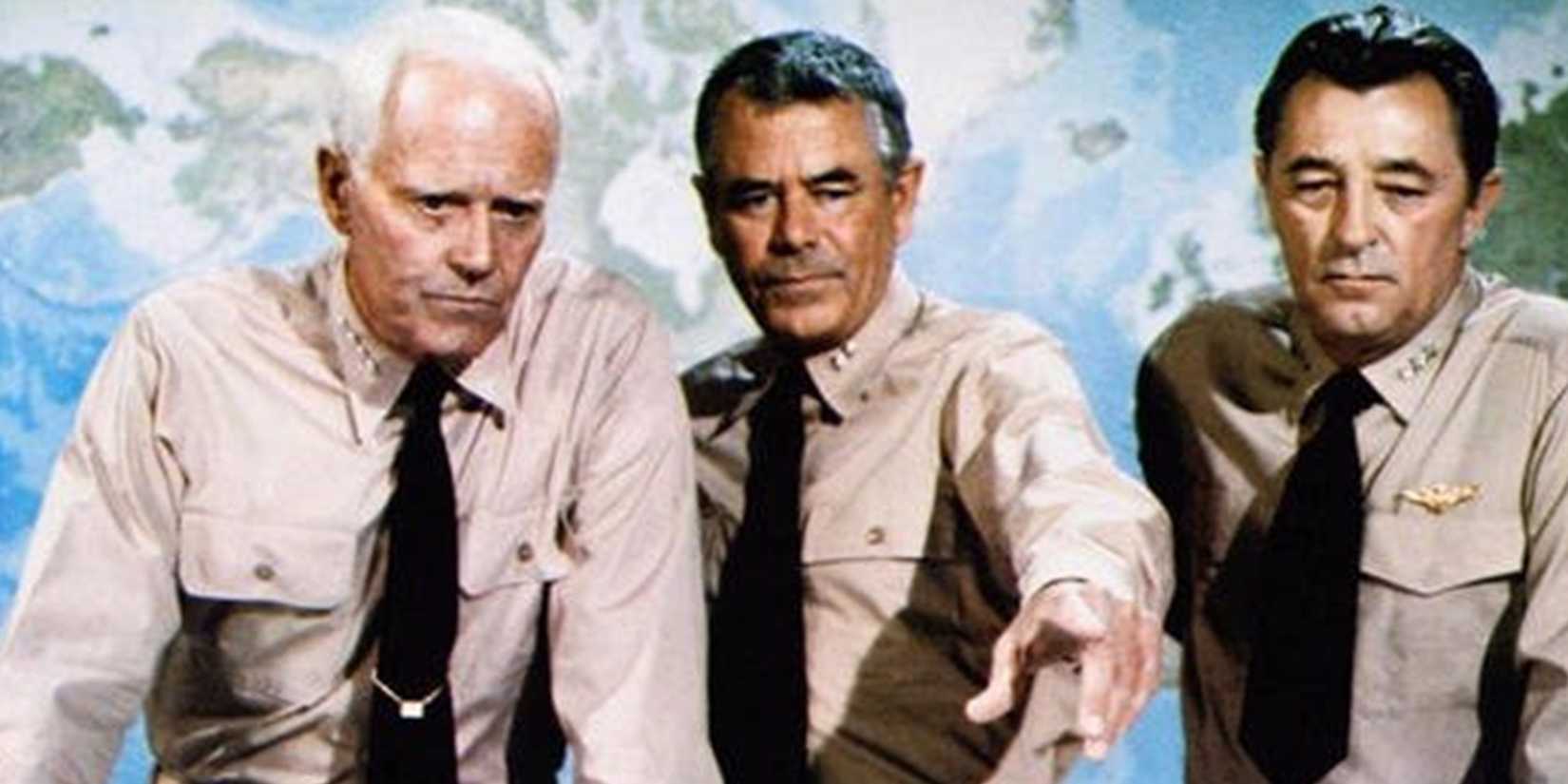 Henry Fonds as Admiral Nimitz, James Coburn as Captain Maddox, and Glenn Ford as Spruance in Midway
