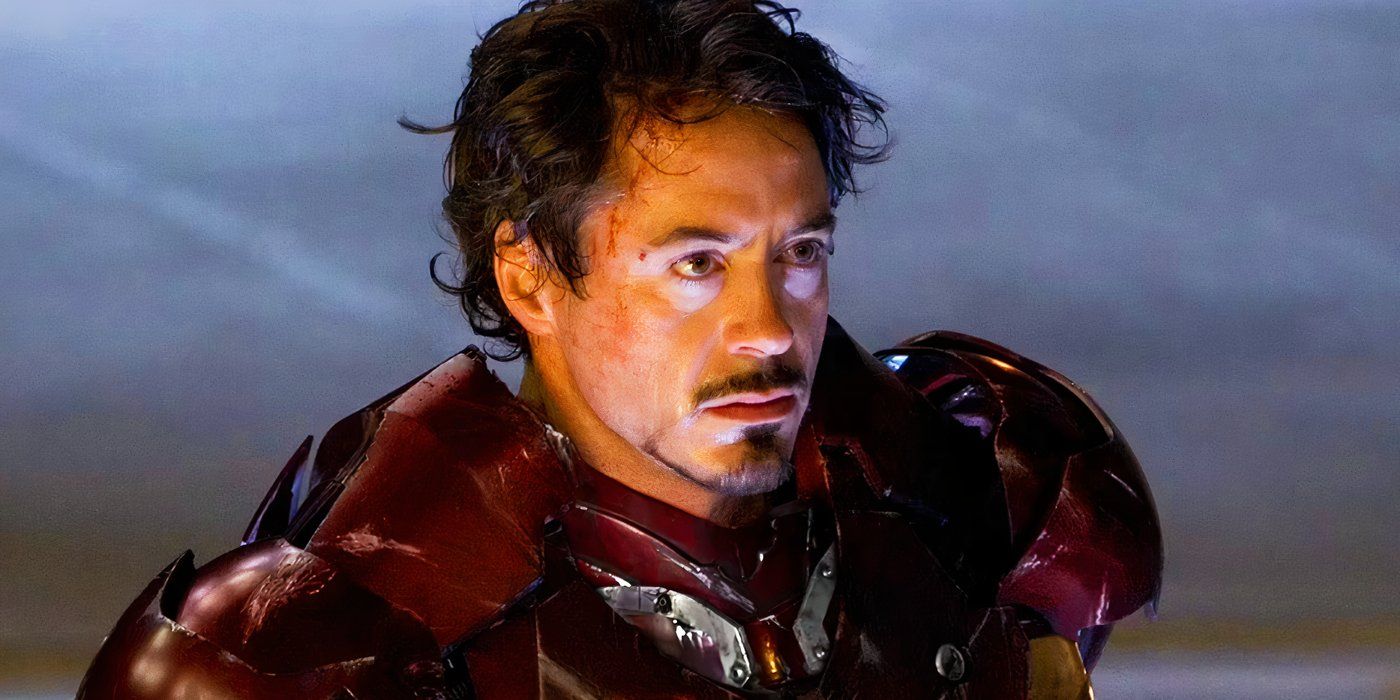 Tony Stark in his Iron Man suit with his mask off