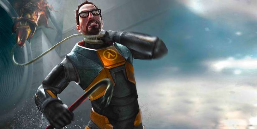 Гордон Фримен, задыхающийся от монстра в Half-Life 2.
