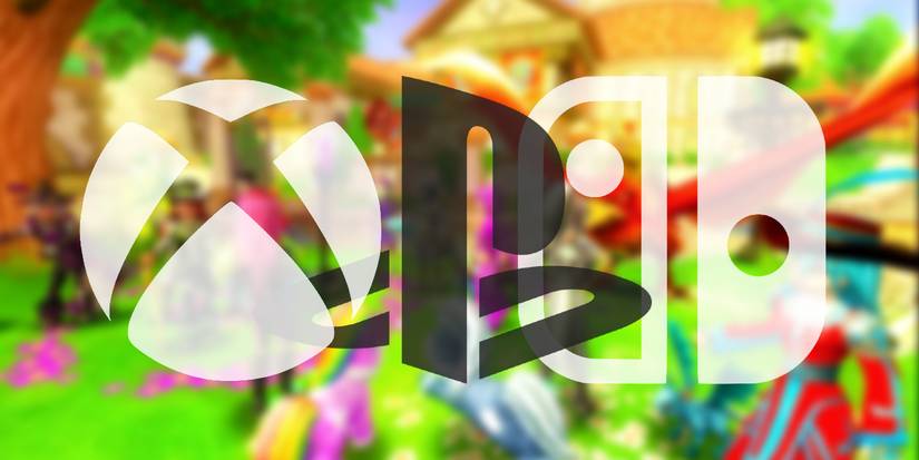 The Xbox, PlayStation, and Nintendo Switch logos in front of a bright, blurred screenshot.