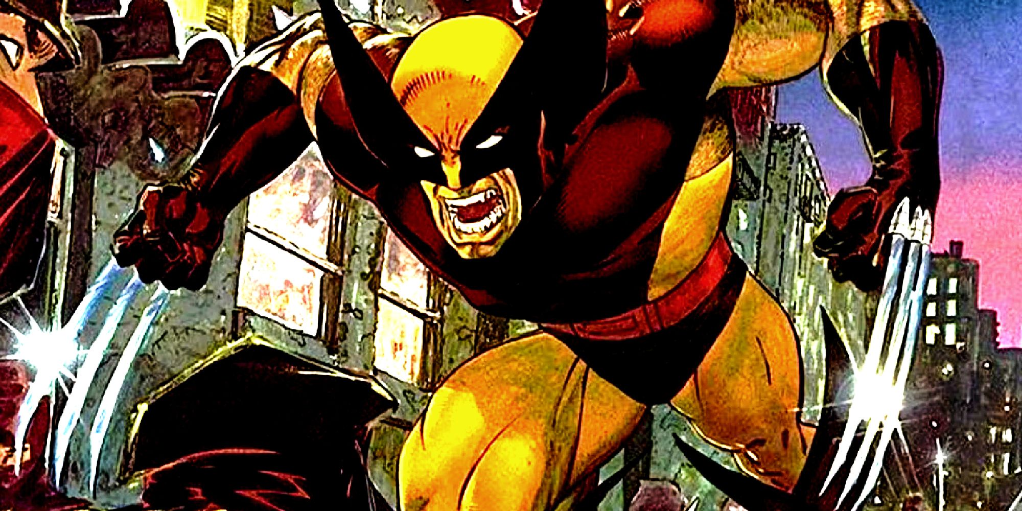 Wolverine leaps wearing his brown and tan suit in Marvel Comics