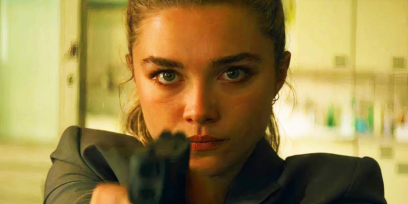 Yelena Belova aiming a gun in Black Widow