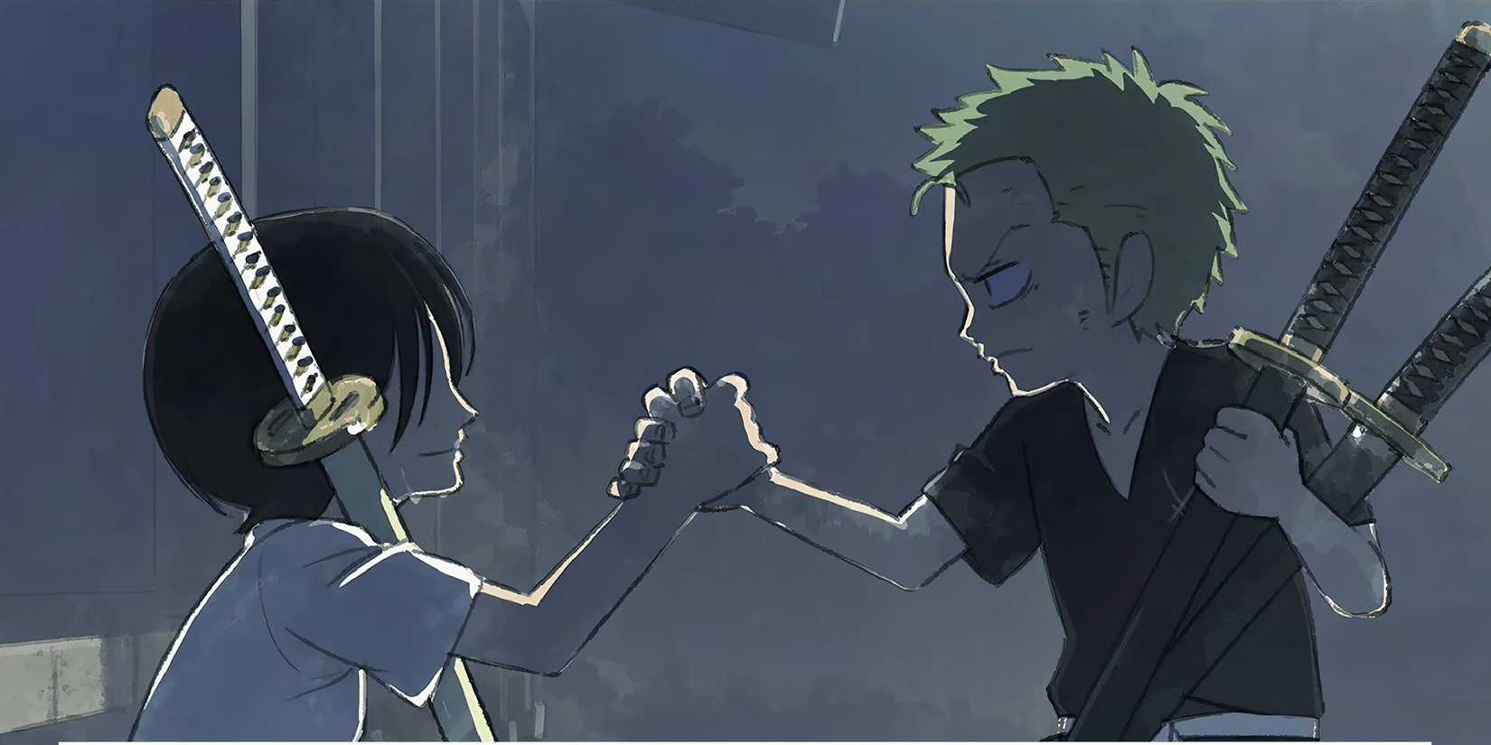 young zoro and kuina in one piece remake concept art