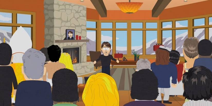 Tom Cruise addressing a room in South Park