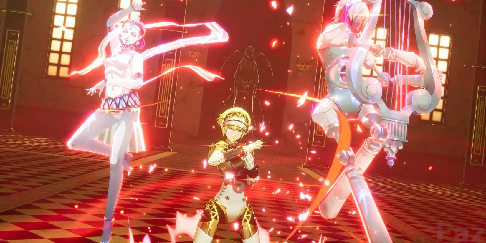 Aigis usando um ataque de teurgia em persona 3 recarregar