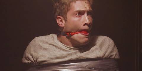RJ (played by James Morosini) tied-up in American Horror Story: Cult 