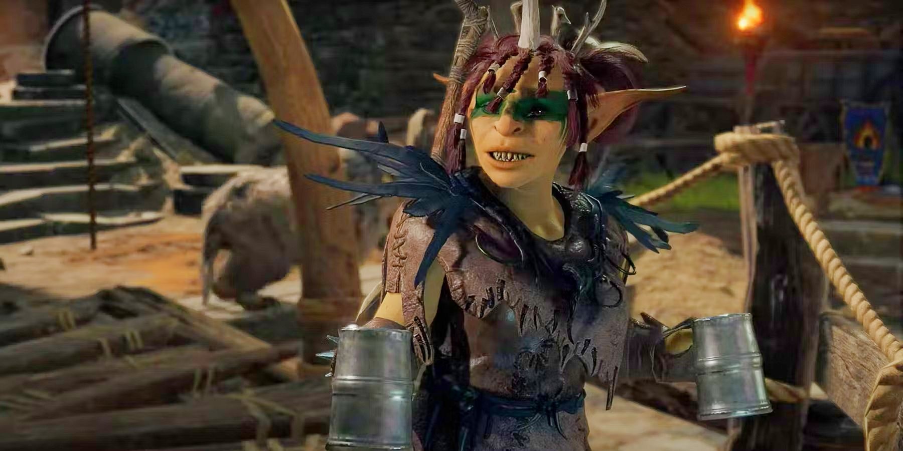 A Goblin from Baldur's Gate 3' Goblin Party raises a toast.
