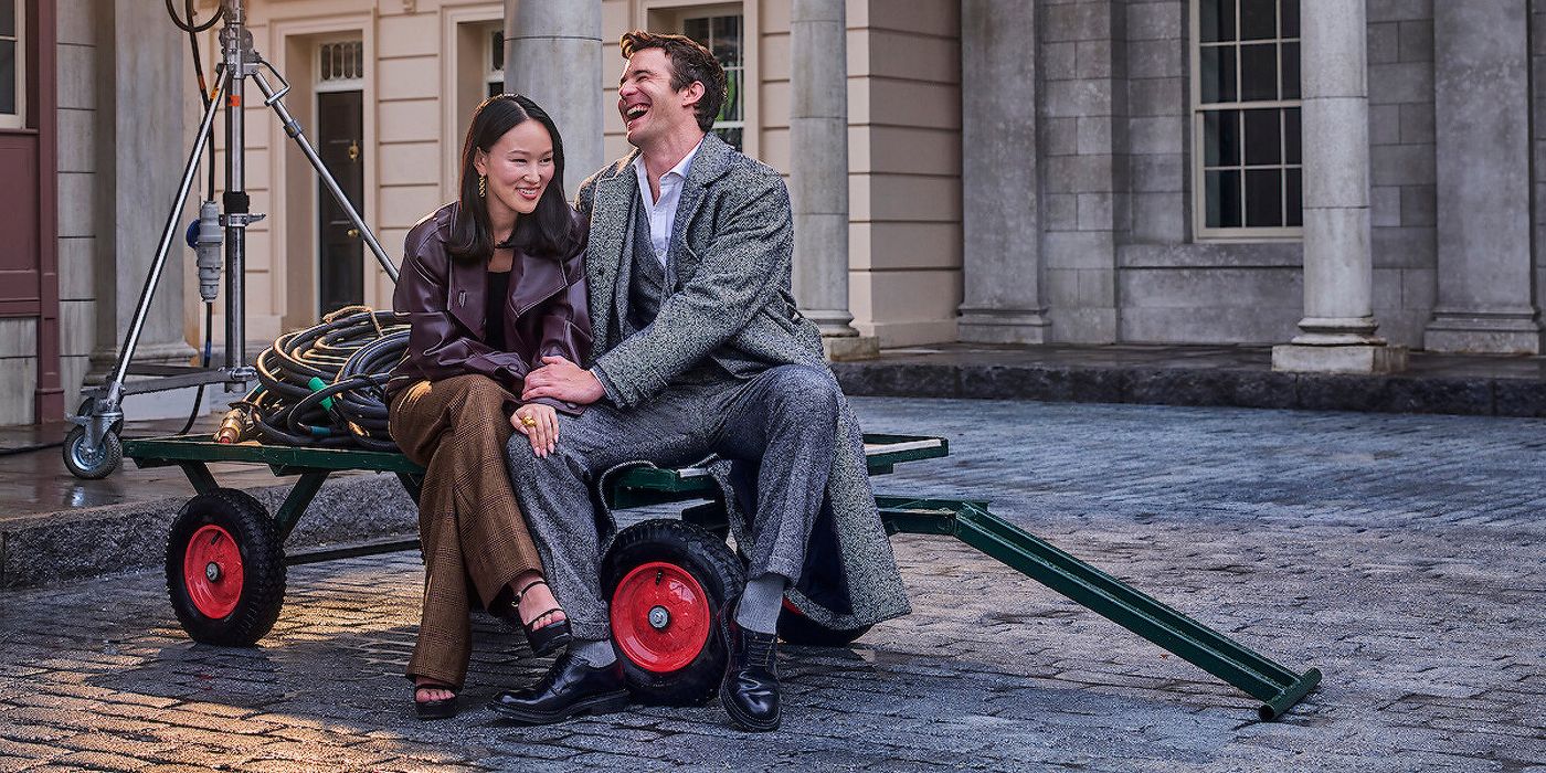 Yerin Ha & Luke Thompson Laughing In Their First Bridgerton Photoshoot