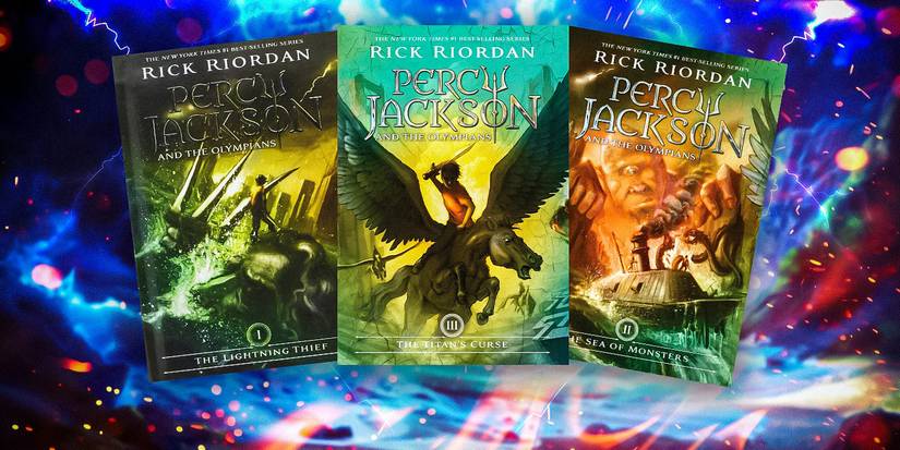 The covers of Percy Jackson books The Lightning Thief, The Sea of Monsters, and The Titan's Curse