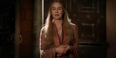 Cersei Lannister (Lena Headey) in a pink gown in Game of Thrones season 1, episode 5