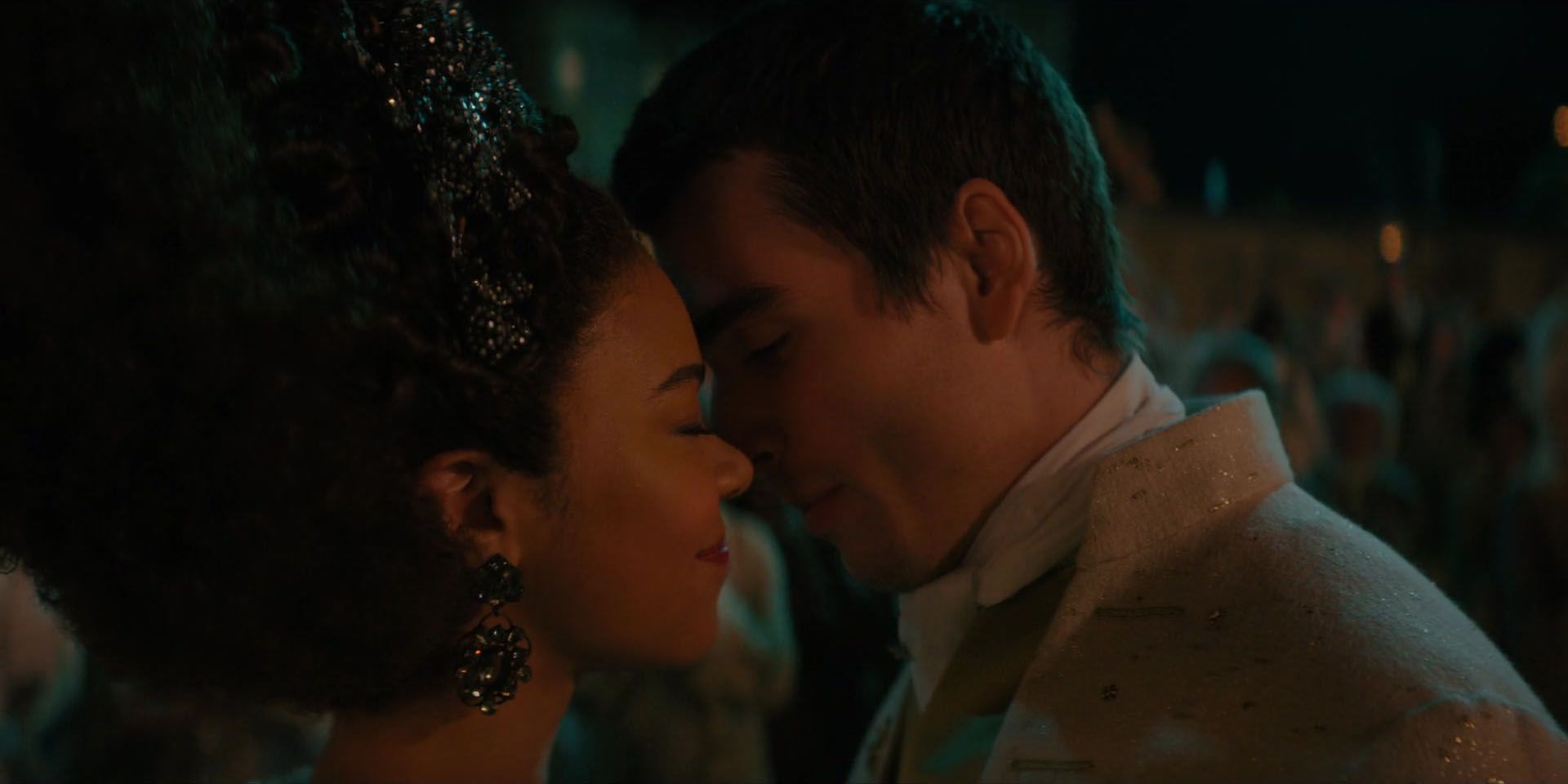 Charlotte (India Amarteifio) & George (Corey Mylchreest) Smiling After A Kiss In Queen Charlotte: A Bridgerton Story Season 1, Episode 6, 