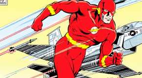 Classic image of the Flash racing ahead of a fighter jet in the background.