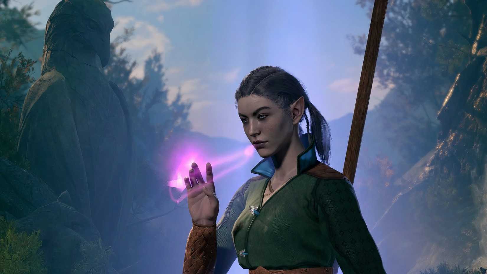 A half Elf Wizard using conjuration magic in baldurs gate 3