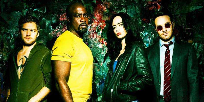 Danny Rand, Luke Cage, Jessica Jones and Matt Murdock as the Defenders on Netflix