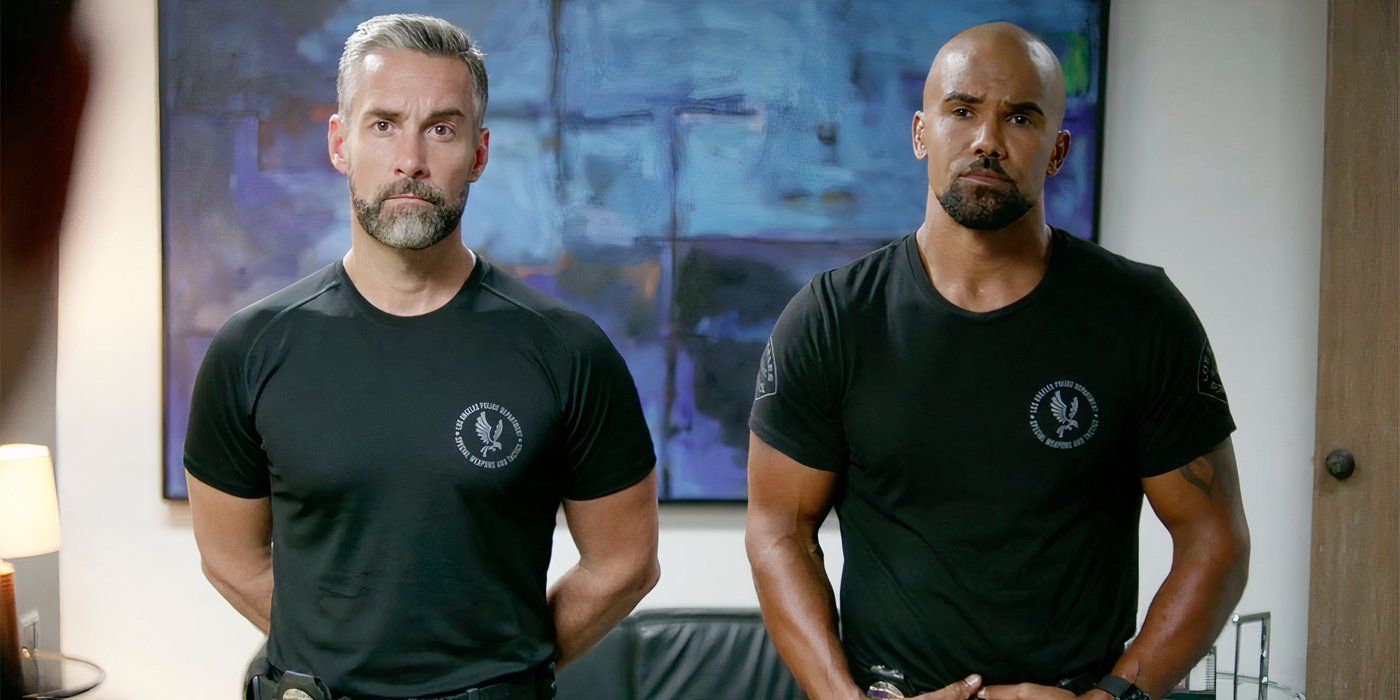 Jay Harrington as Deacon and Shemar Moore as Hondo standing together in SWAT