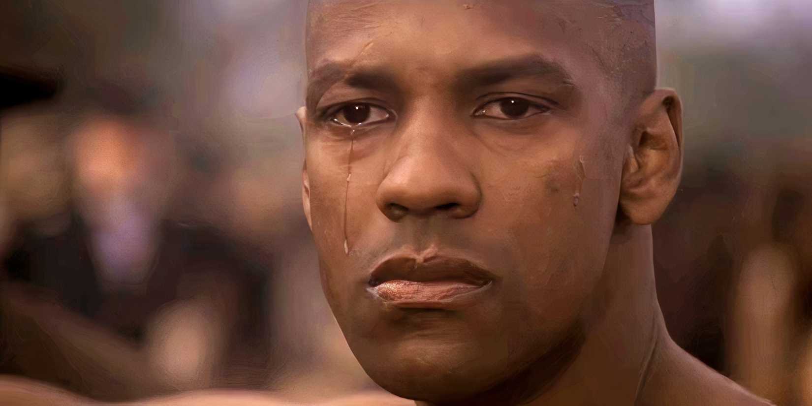 denzel washington as private silas trip cries during the flogging scene in glory