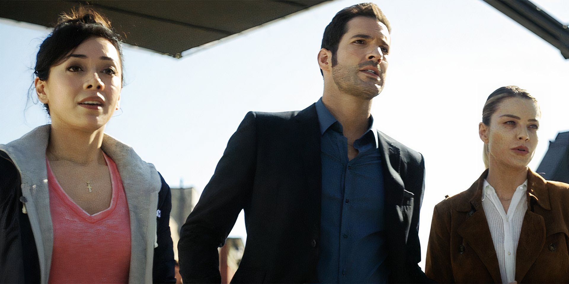 Ella with Lucifer and Detective Decker in Lucifer season 2, episode 1
