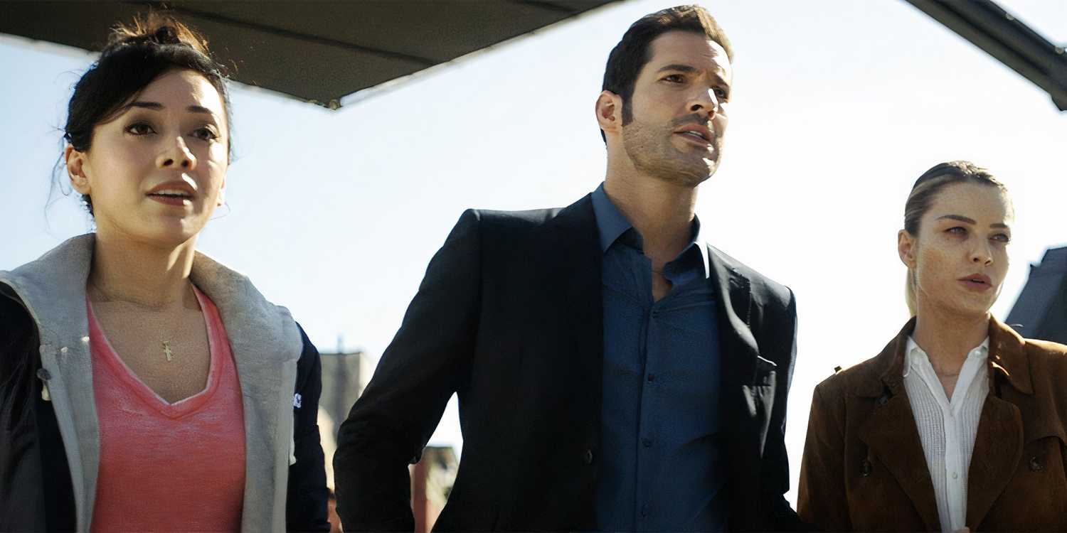 Ella with Lucifer and Detective Decker in Lucifer season 2, episode 1