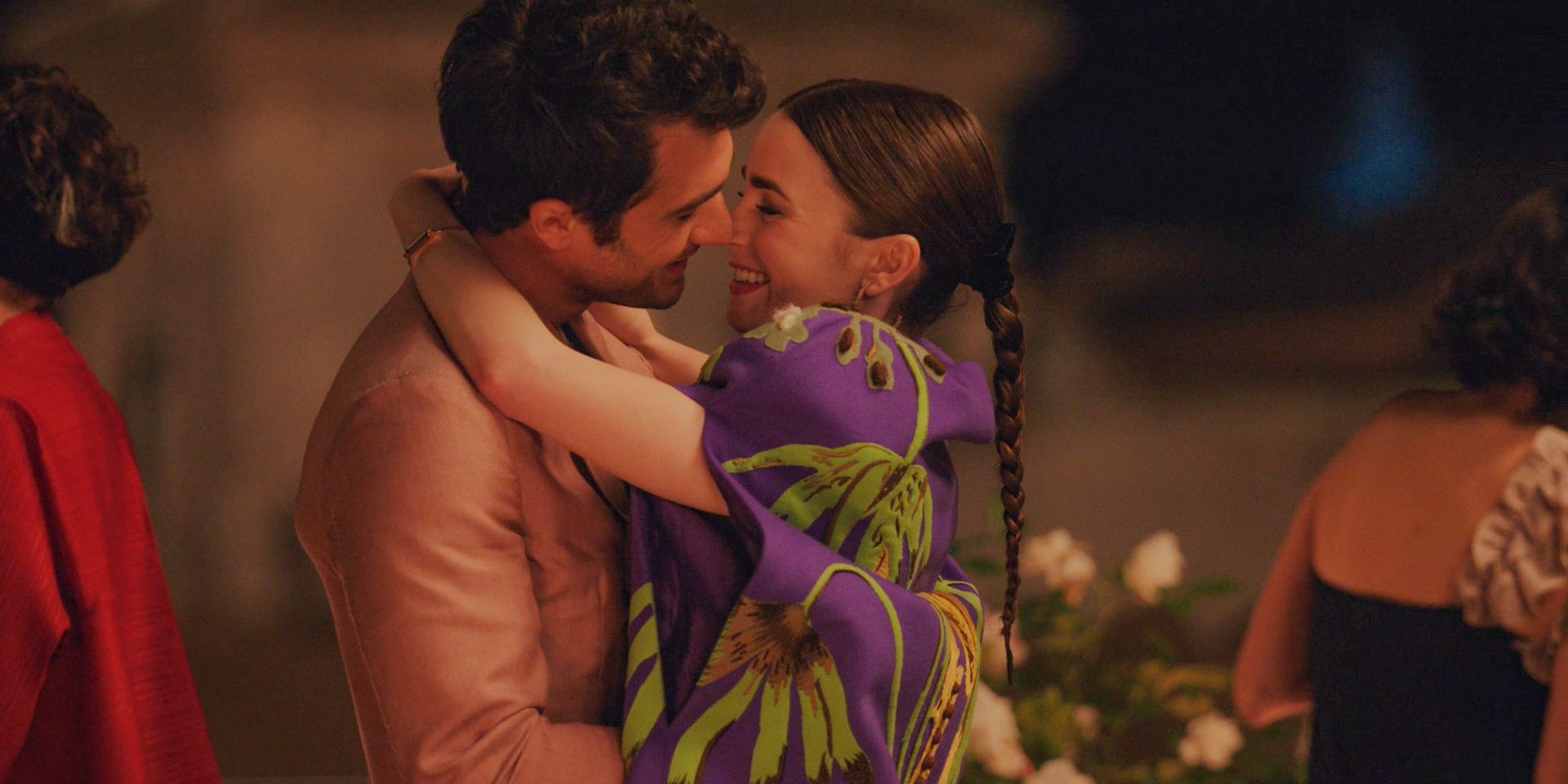 Emily (Lily Collins) and Marcello (Eugenio Franceschini) about to kiss in Emily in Paris Season 4 Episode 10