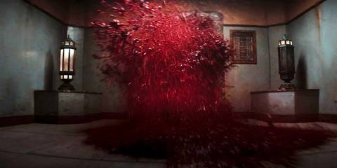 Evil Dead Rise blood coming out of the elevator