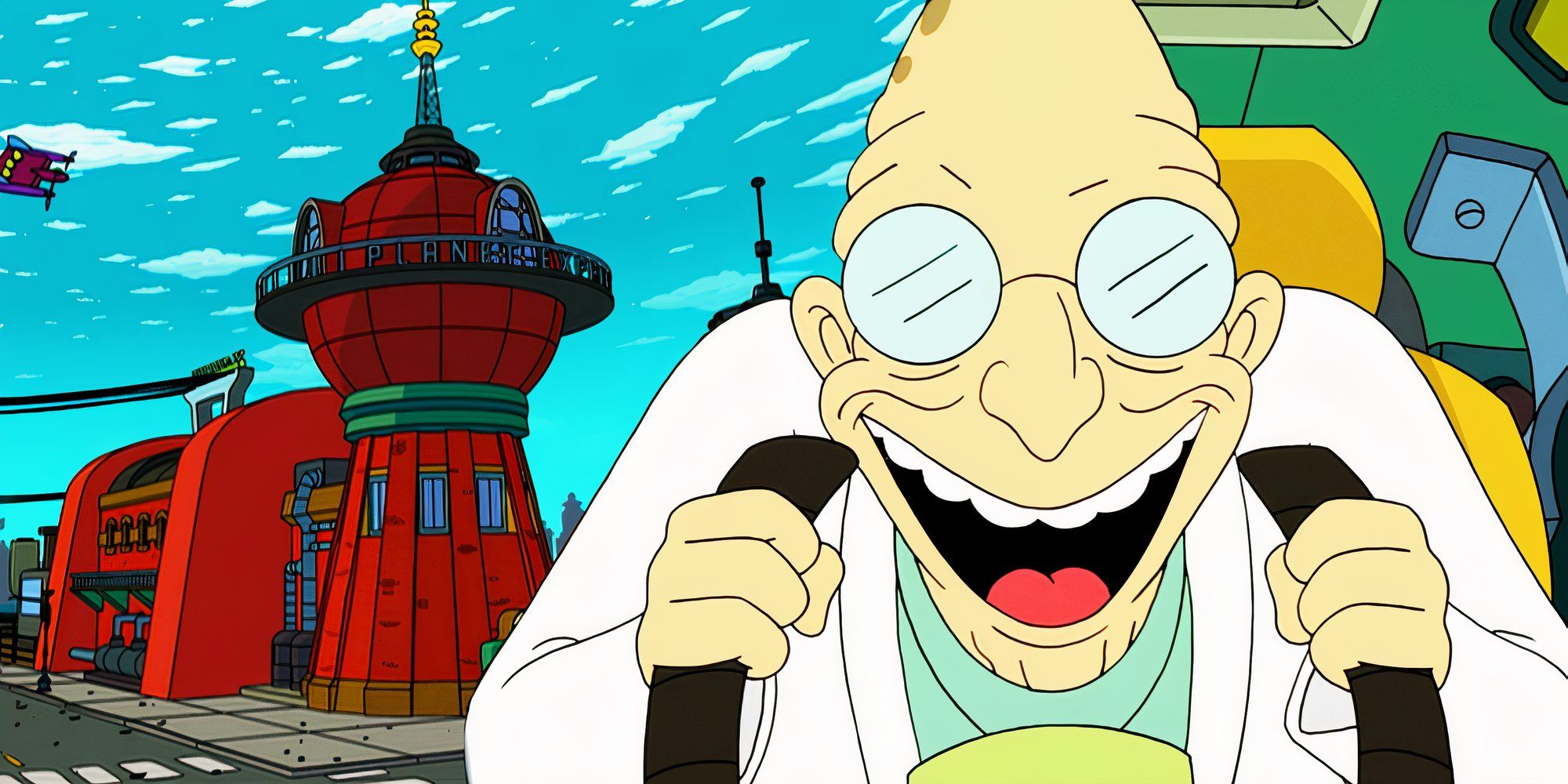 Farnsworth and the Planet Express building