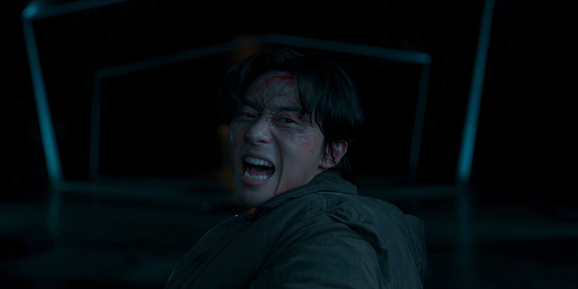 Jang Tae-sang screams while throwing a punch in Gyeongseong Creature 2