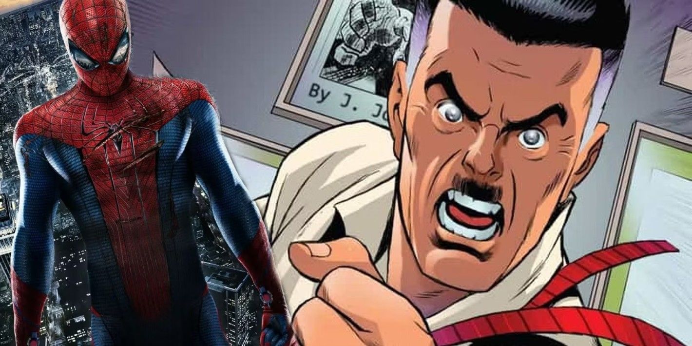Spider-Man (left, foreground) with J. Jonah Jameson in the background (right.)