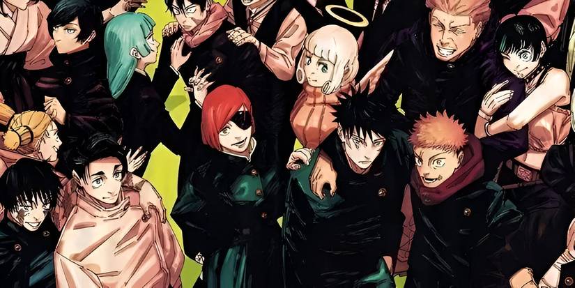 jujutsu kaisen manga final color page with the cast