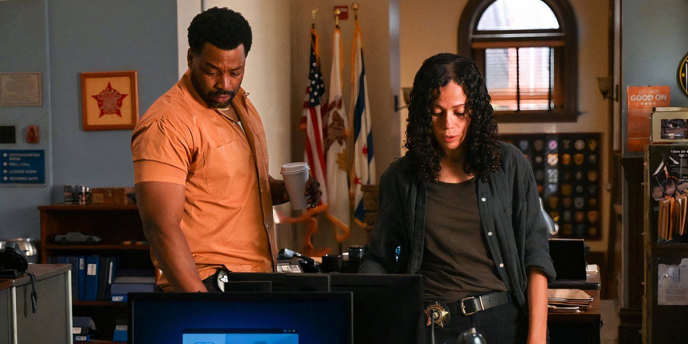 LaRoyce Hawkins as Kevin Atwater and Victoria Cartagena as Emily Martel in the Chicago PD season 12 premiere