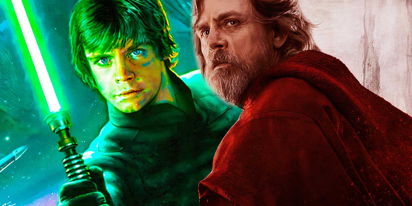 Luke Skywalker as seen in Star Wars: The Last Jedi (2017) and Return of the Jedi (1983)