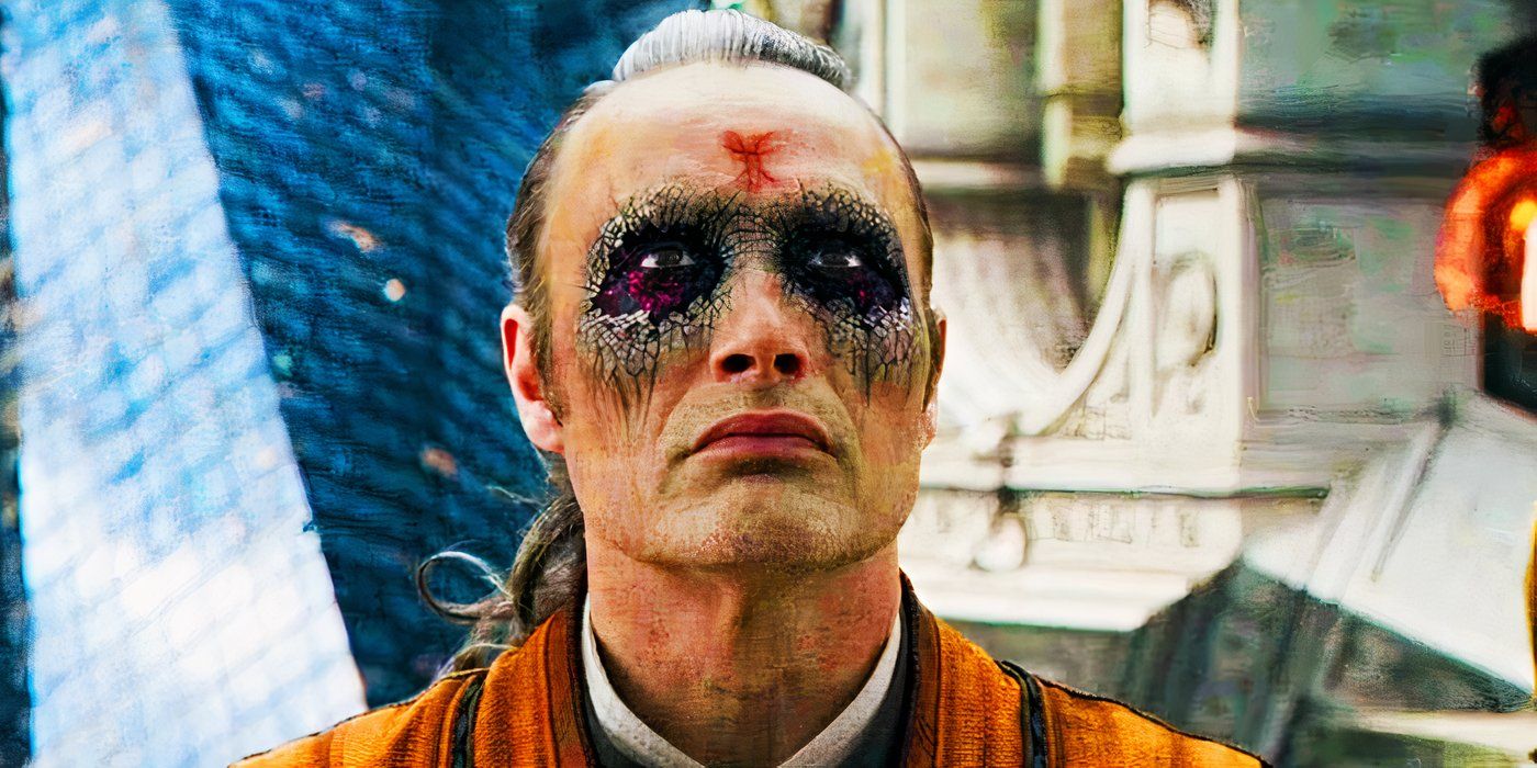 Mads Mikkelsen as Kaecilius using Dark Dimension power in Doctor Strange