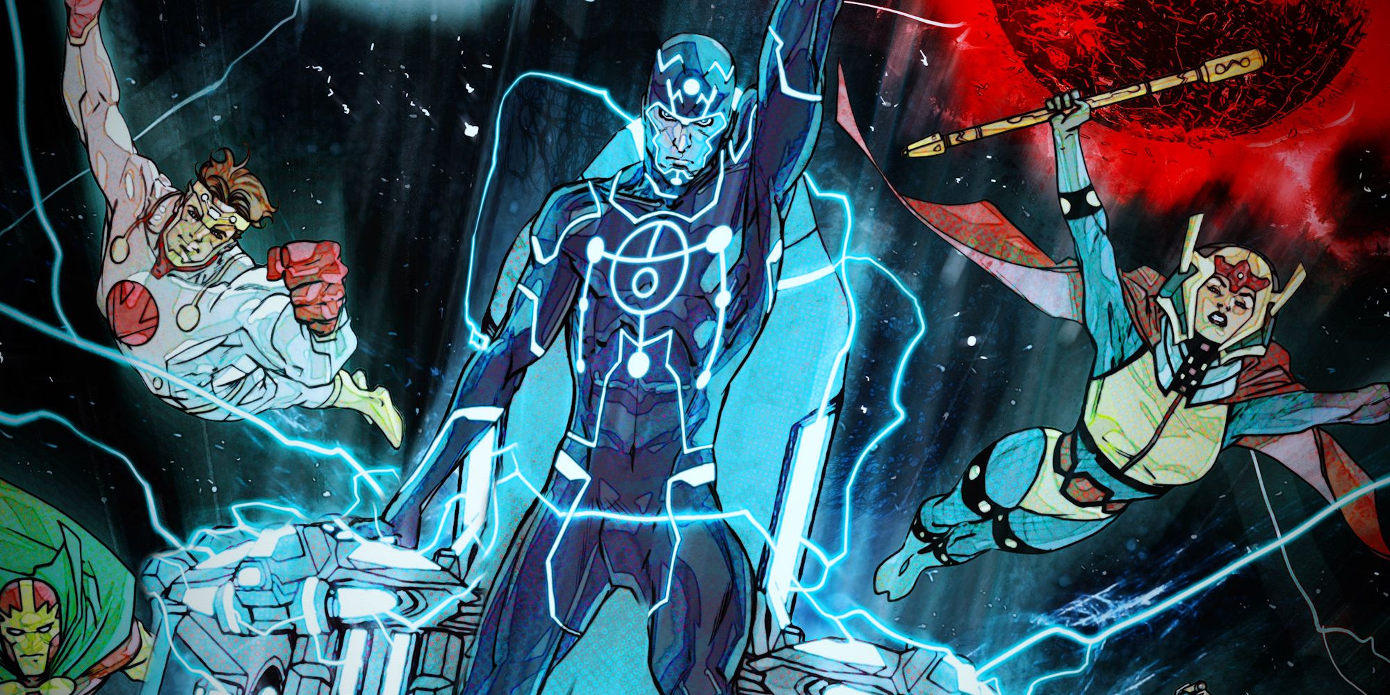 Metron and other redesigned New Gods on the cropped cover for DC's upcoming The New Gods #1