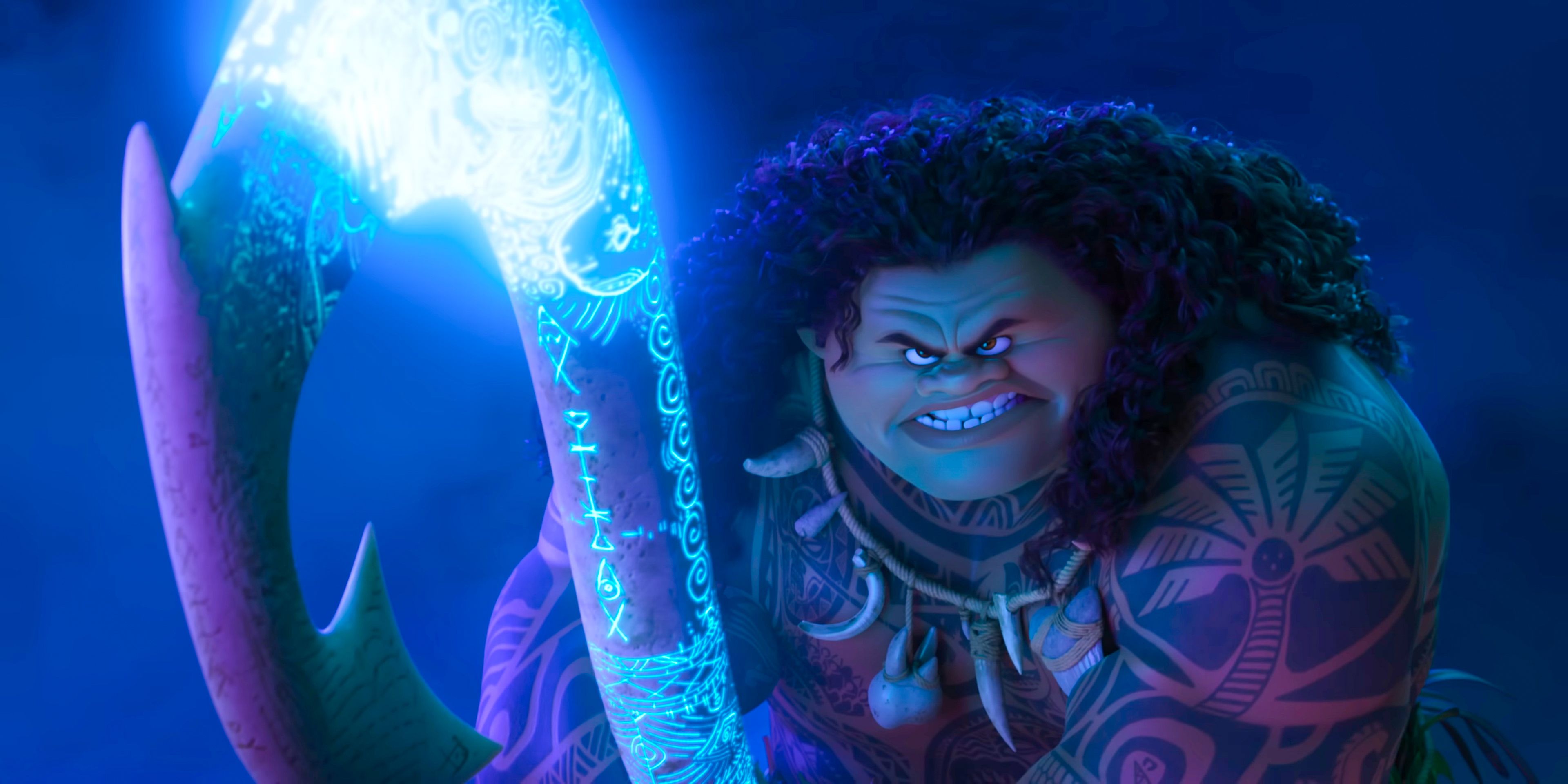 Maui using his magical hook in Moana 2