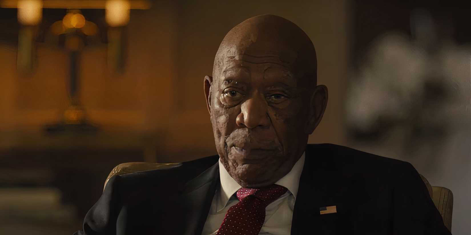 Morgan Freeman looking concerned in Lioness season 2 trailer
