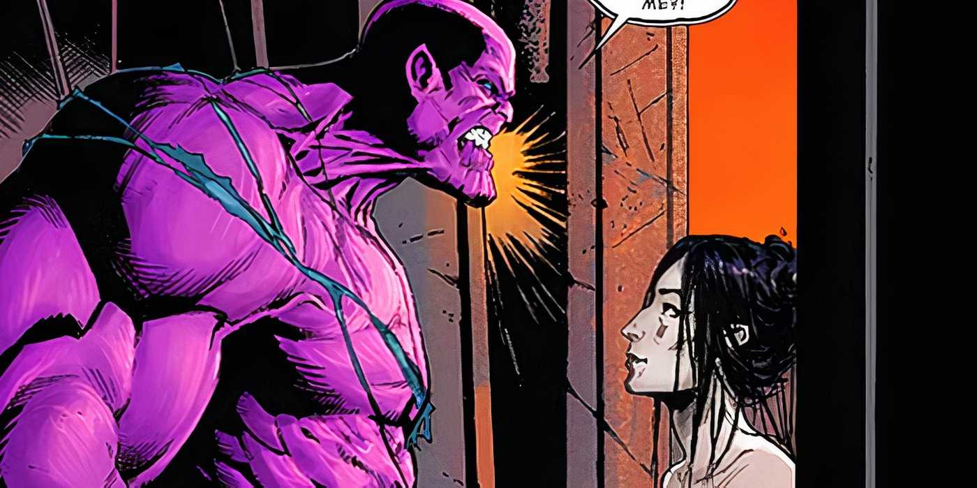 Naked Thanos speaking to Lady Death in Marvel Comics