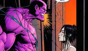 Naked Thanos speaking to Lady Death in Marvel Comics