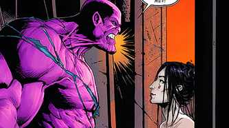 Naked Thanos speaking to Lady Death in Marvel Comics
